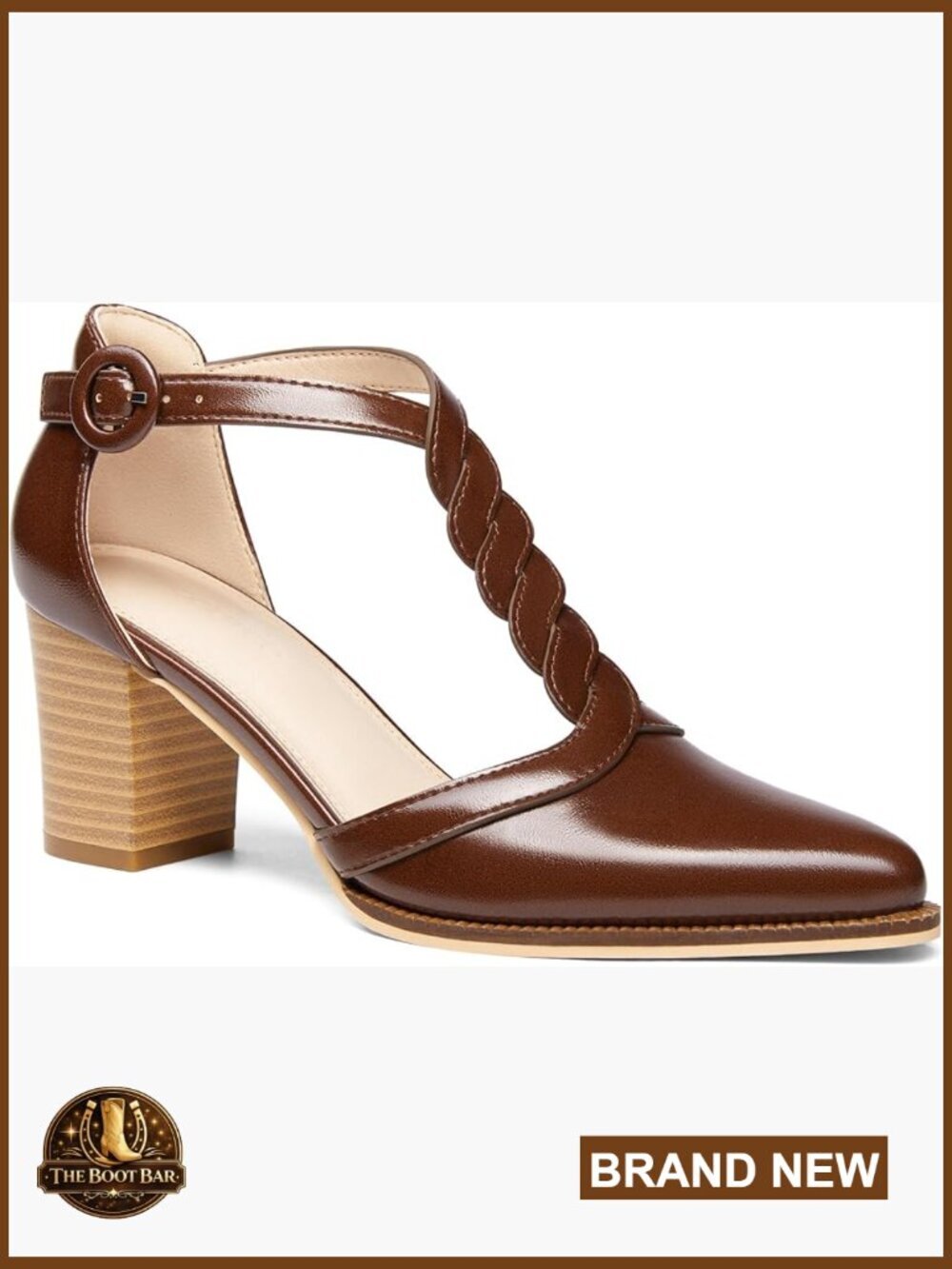 Chunky Block Heels T Strap Dress Pumps Closed Toe Stacked Heeled